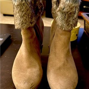 Kohls Lauren Conrad tan fur faux heel boot
